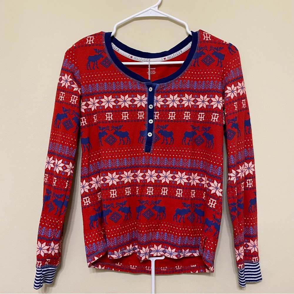 Tommy Hilfiger Vintage Thermal Moose Fairisle Holiday Print Pajama Set